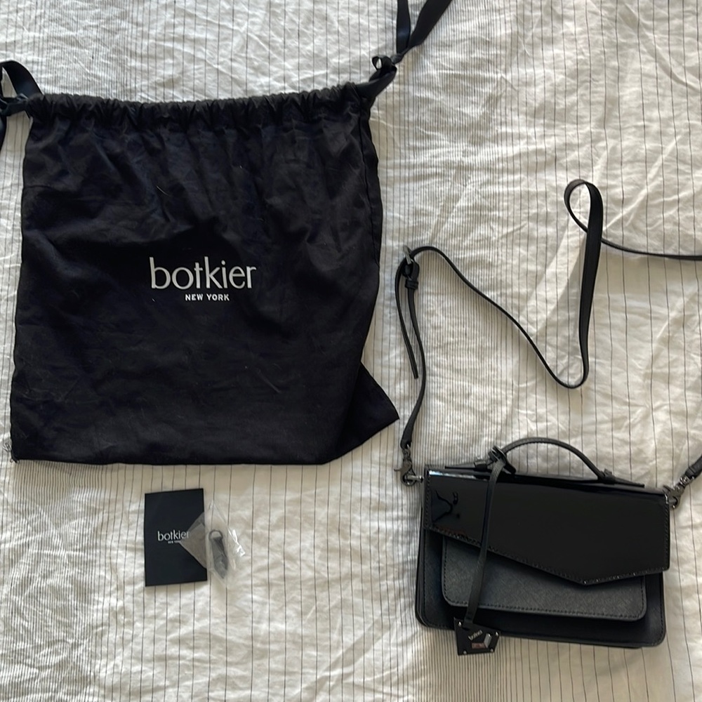 Botkier Cobble Hill Black Patent/Saffiano Leather combo